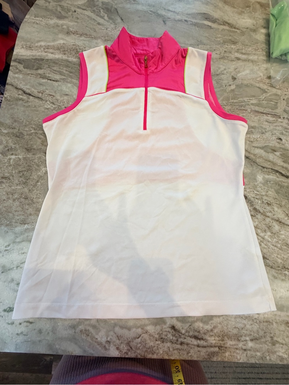 EP Pro White Pink Sleeveless Golf Polo Medium